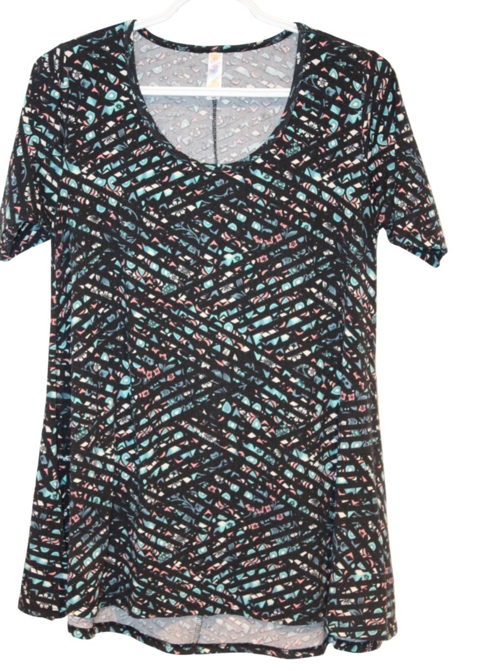 2/$25 🏷 Lularoe Black Teal and Pink Patterned TShirt Size XXS
